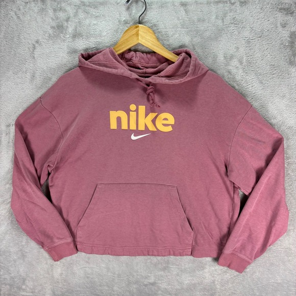 Nike Women's Cropped Pullover Hoodie Pink Orange‎ Logo Swoosh Sz S Casual - Picture 5 of 9